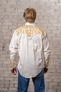 Men's Vintage Ivory and Gold Tooling Embroidered Western Shirt