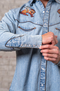 Men's Denim Iconic Bronc Embroidery Western Shirt