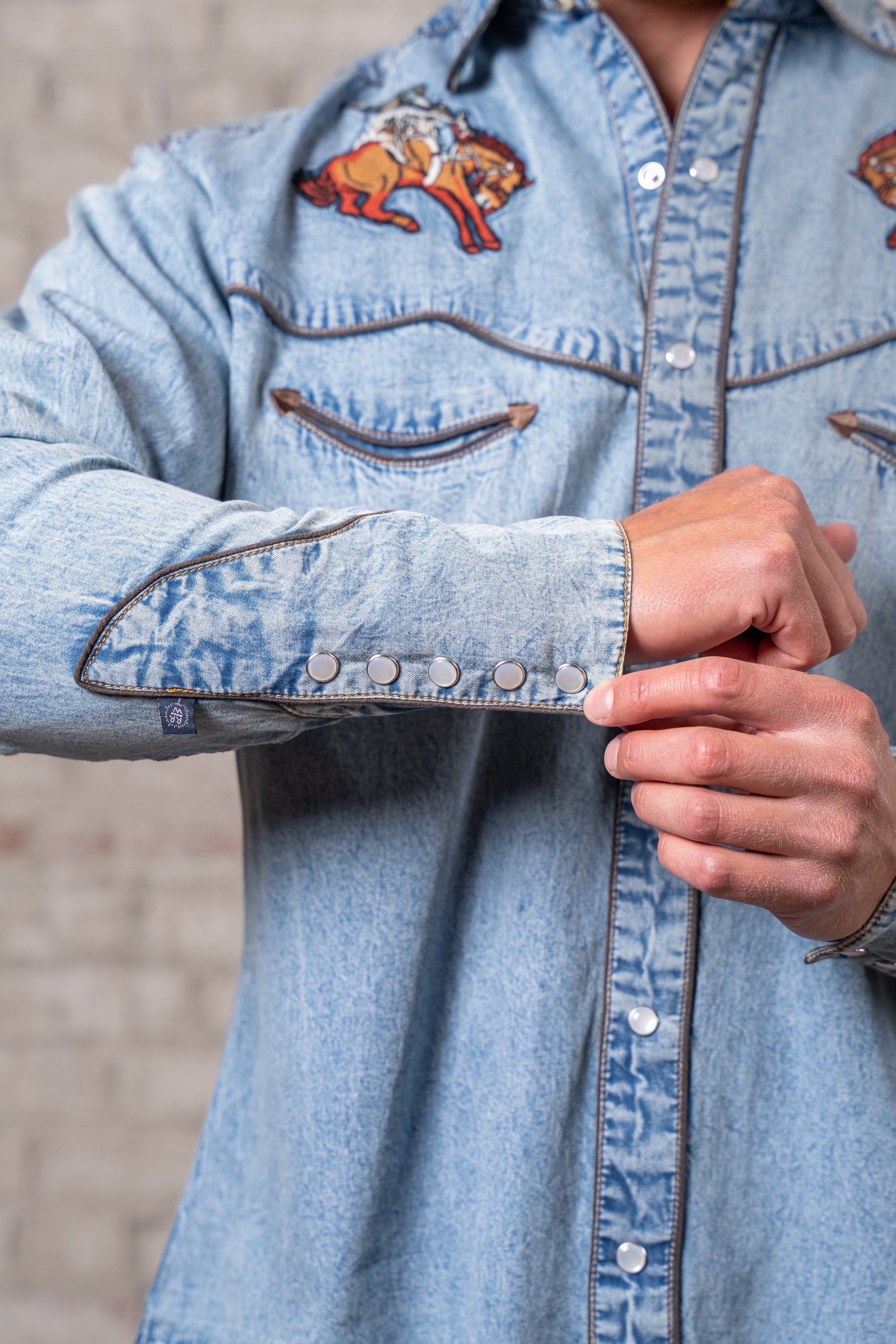 Men's Denim Iconic Bronc Embroidery Western Shirt