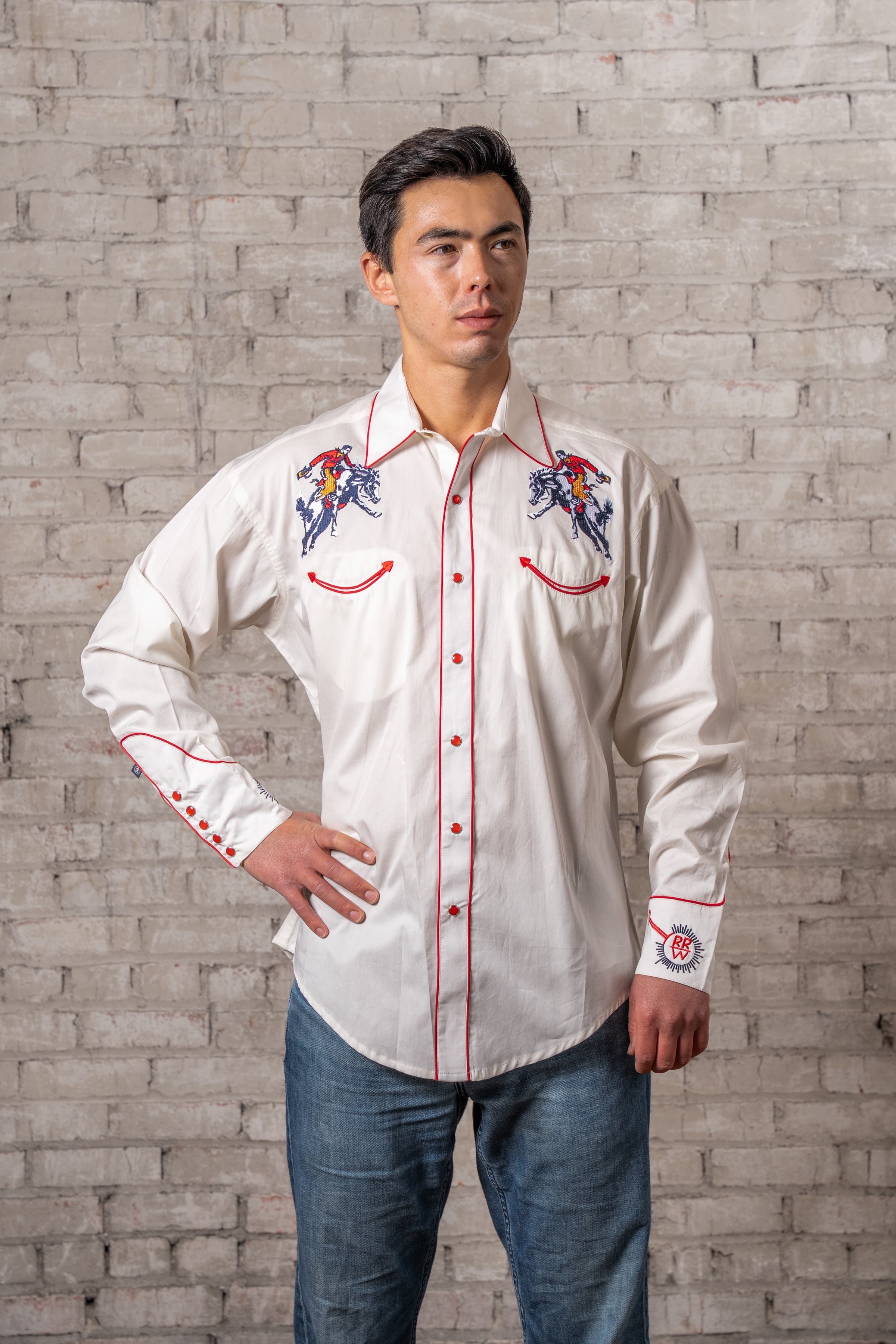Men’s Rockmount Vintage Ivory Bronc Embroidered Western Shirt