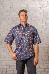Men’s Solar System Short Sleeve Print Western Shirt in Navy