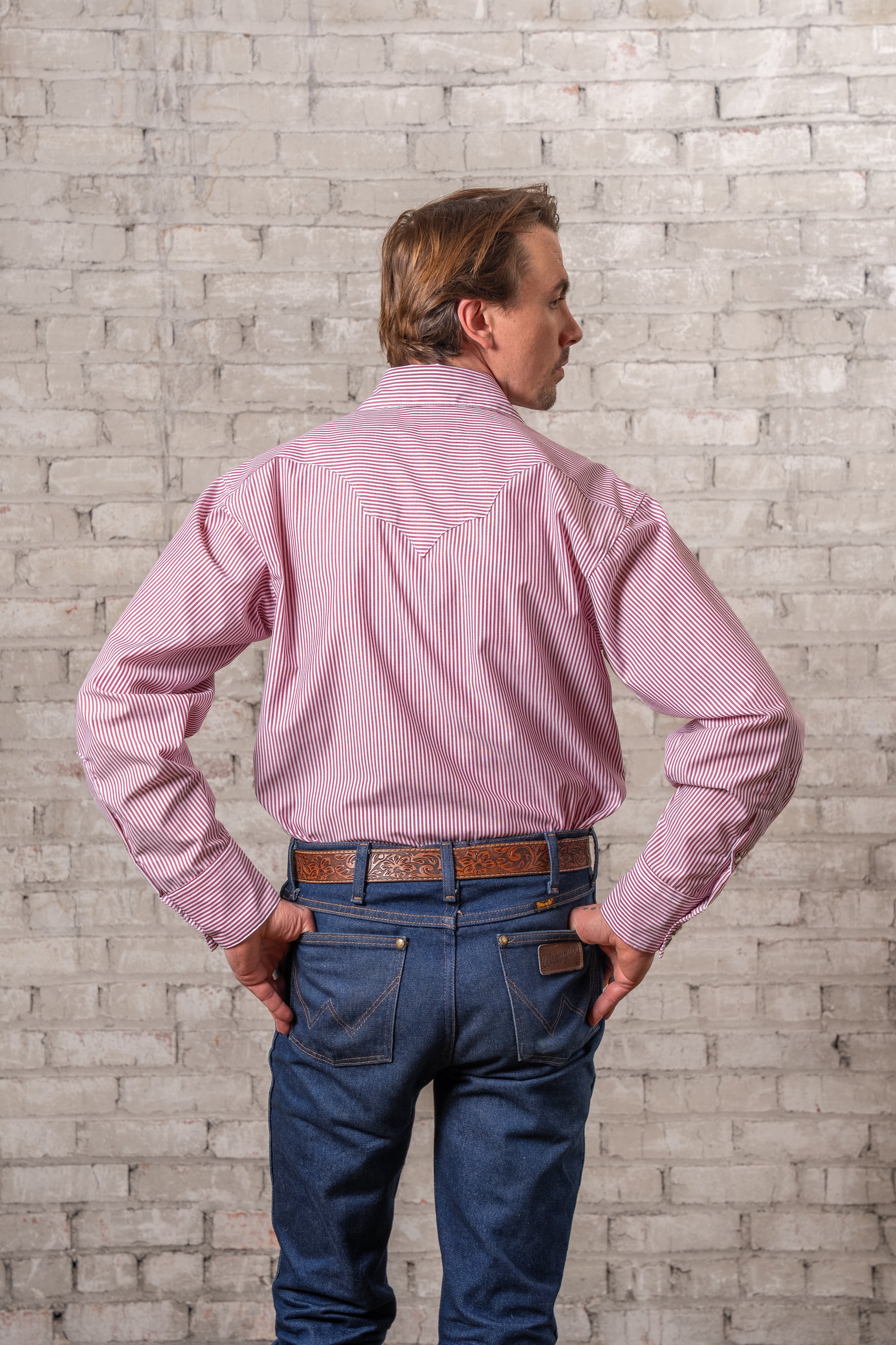 Men's Fine Burgundy Stripe Western Shirt