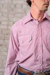 Men's Fine Burgundy Stripe Western Shirt