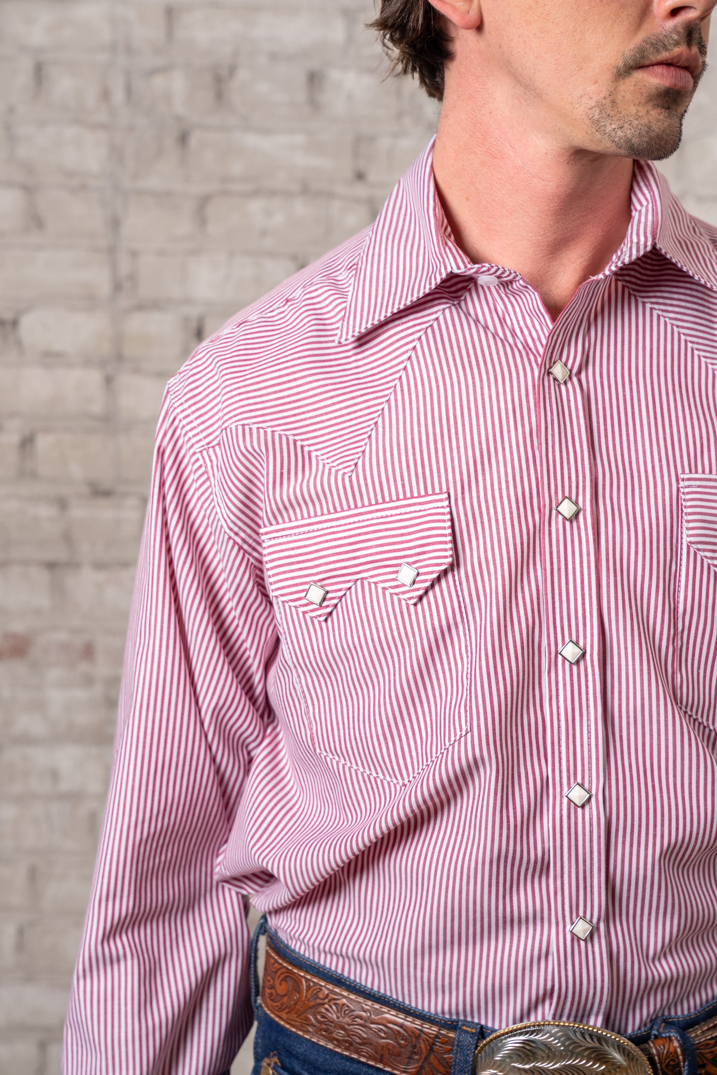 Men's Fine Burgundy Stripe Western Shirt