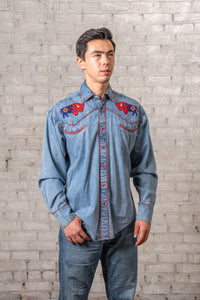 Men’s American Bison Denim Embroidered Western Shirt