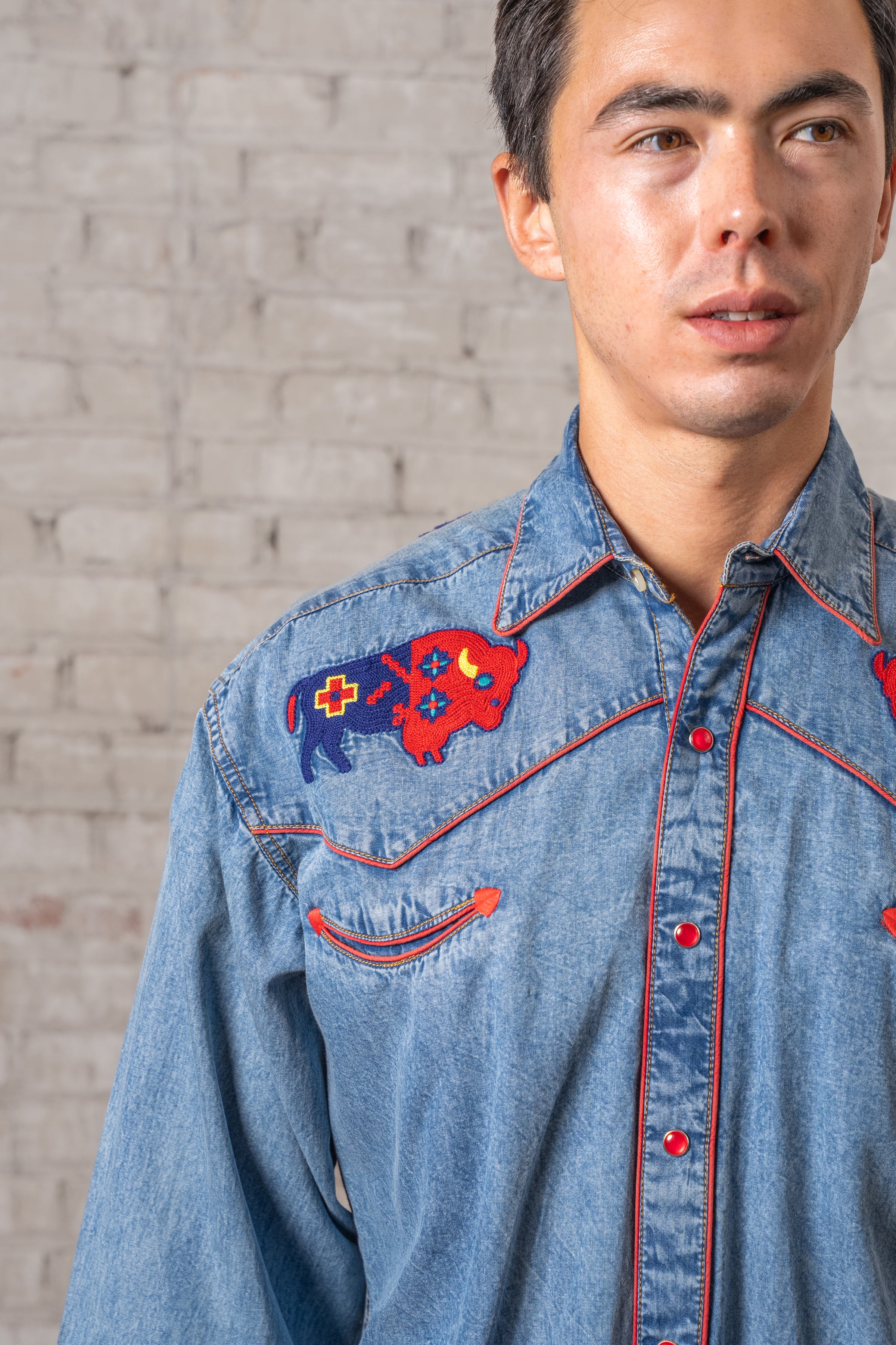 Men’s American Bison Denim Embroidered Western Shirt