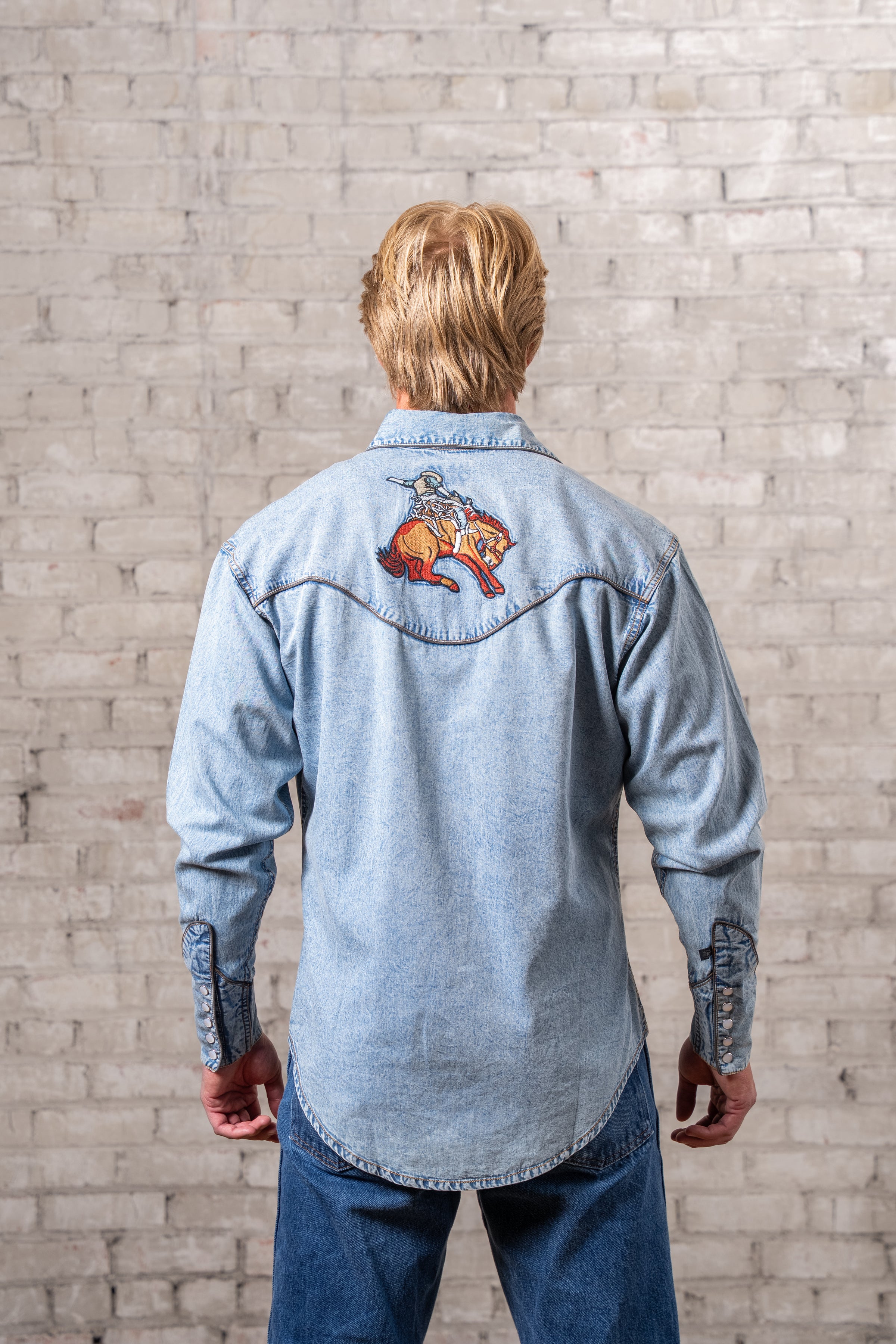 Men's Denim Iconic Bronc Embroidery Western Shirt