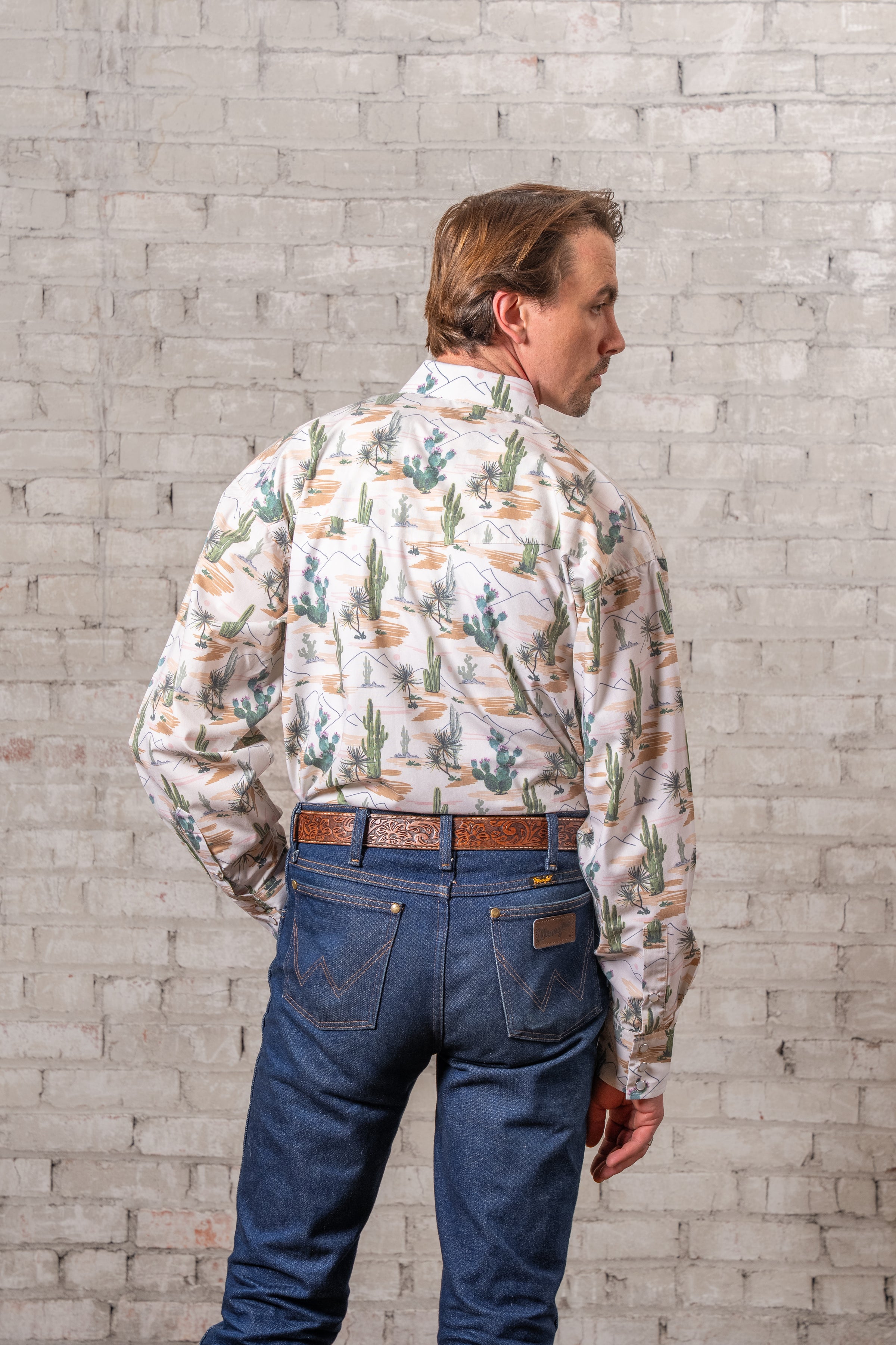 Men's Vintage Desert Cactus Print Western Shirt