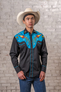 Men's 2-Tone Space Cowboy Embroidered Western Shirt