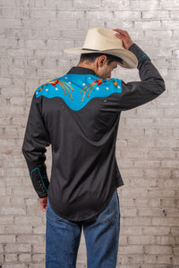 Men's 2-Tone Space Cowboy Embroidered Western Shirt