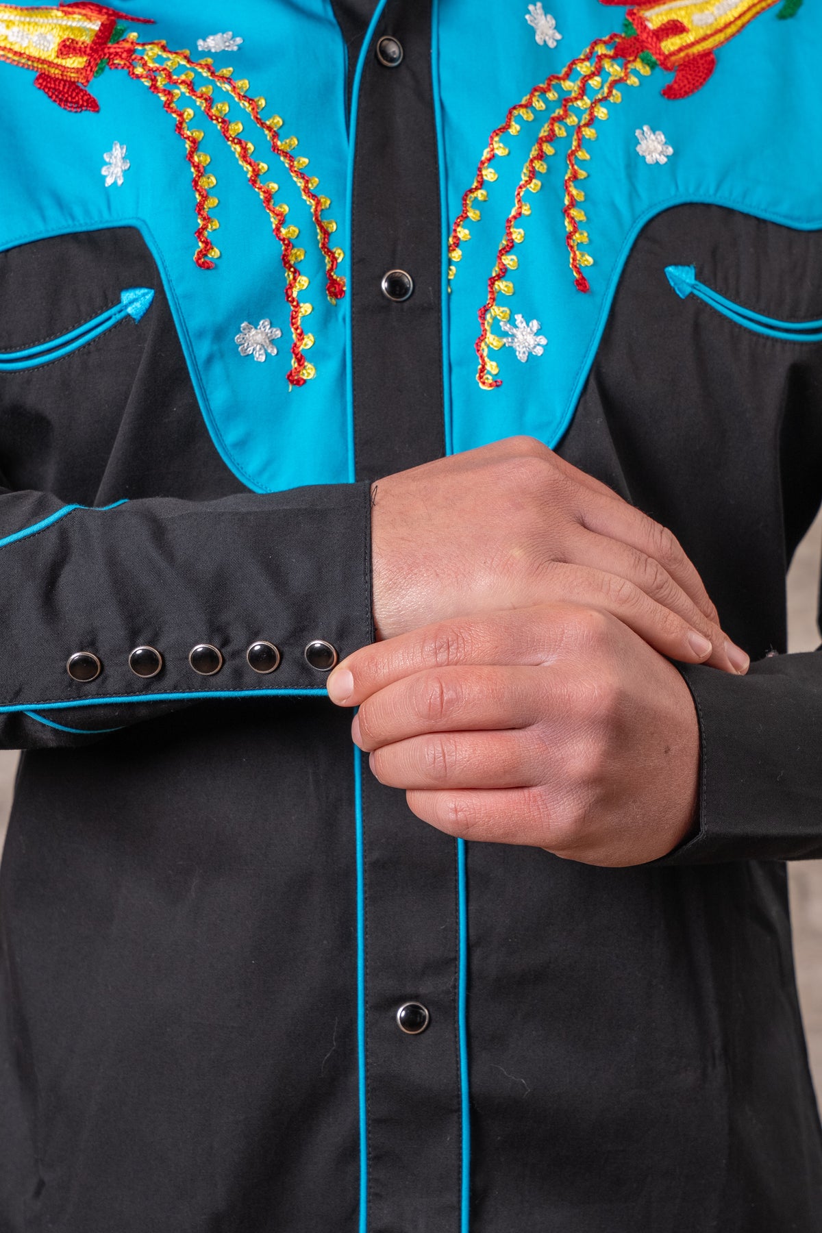 Men's 2-Tone Space Cowboy Embroidered Western Shirt