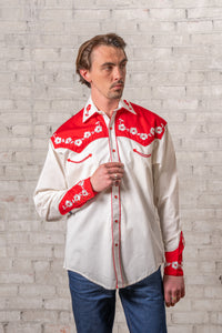 Men's 2-Tone Elvis Loving You Floral Embroidery Western Shirt