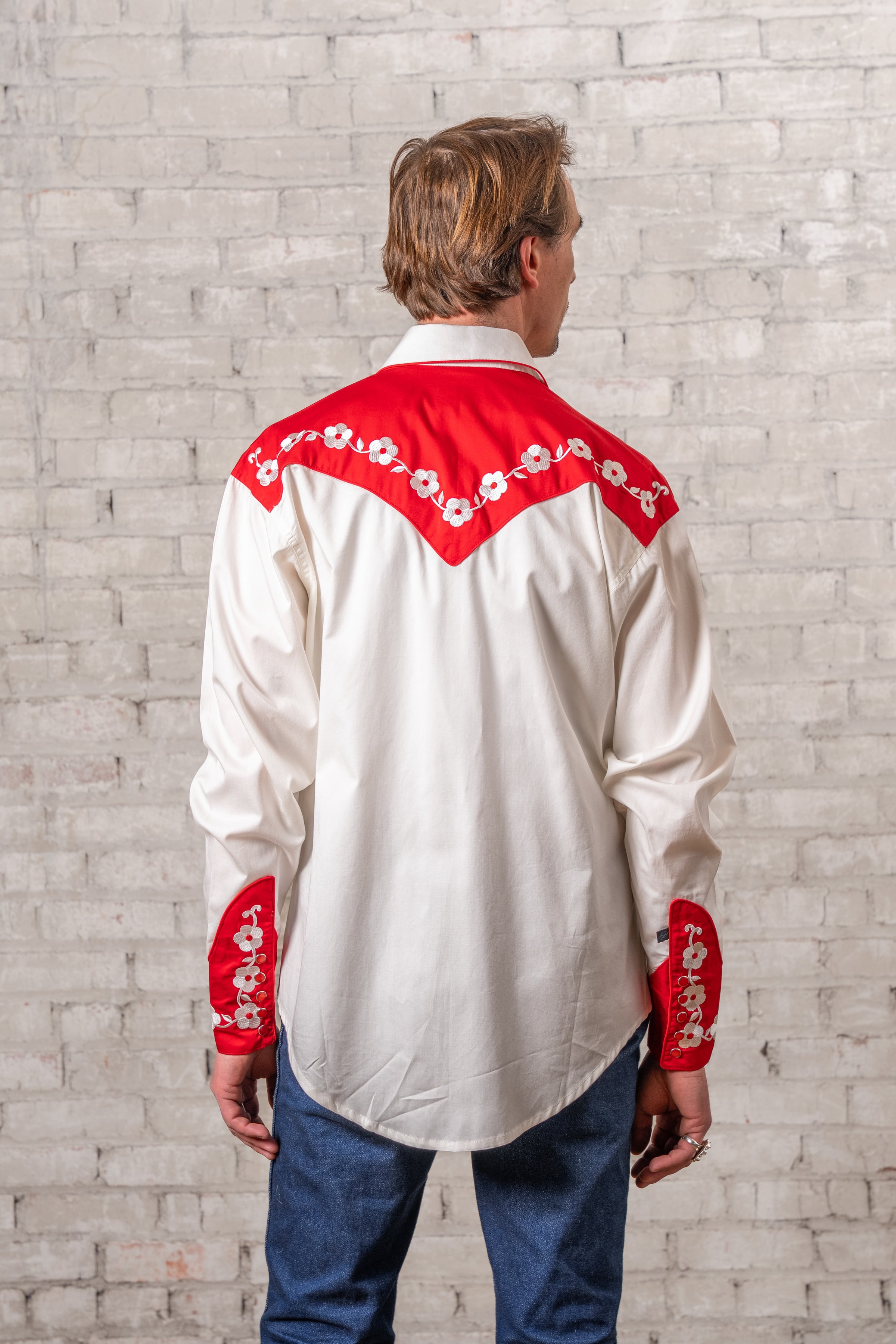 Men's 2-Tone Elvis Loving You Floral Embroidery Western Shirt