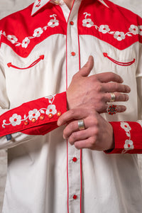 Men's 2-Tone Elvis Loving You Floral Embroidery Western Shirt