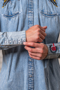 Men’s Rockmount Vintage Denim Bronc Embroidered Western Shirt