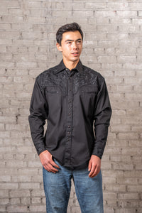 Men's Vintage Black-on-Black Tooling Embroidered Western Shirt