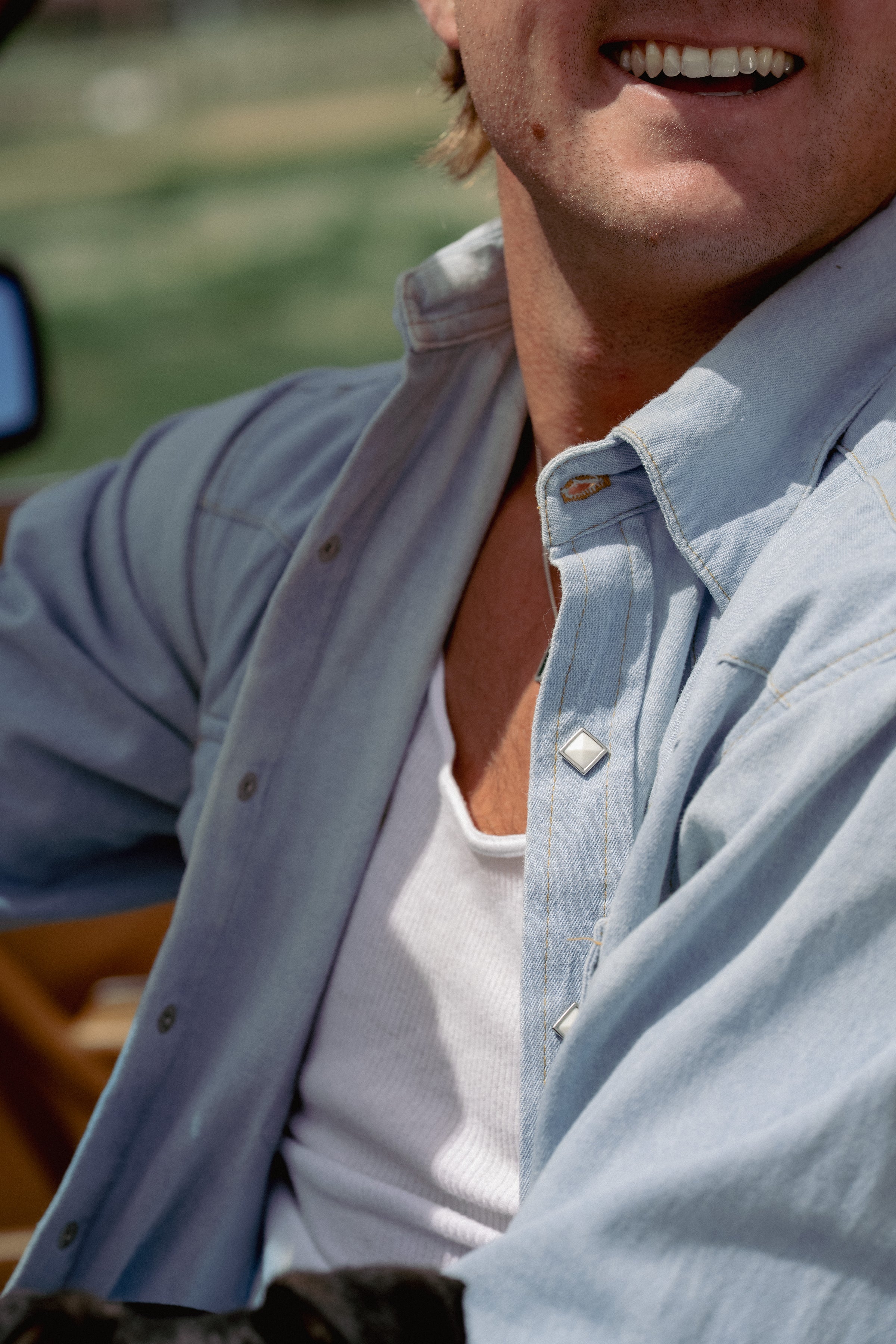 Men's Stonewashed Denim Sawtooth Western Shirt in Sky Blue