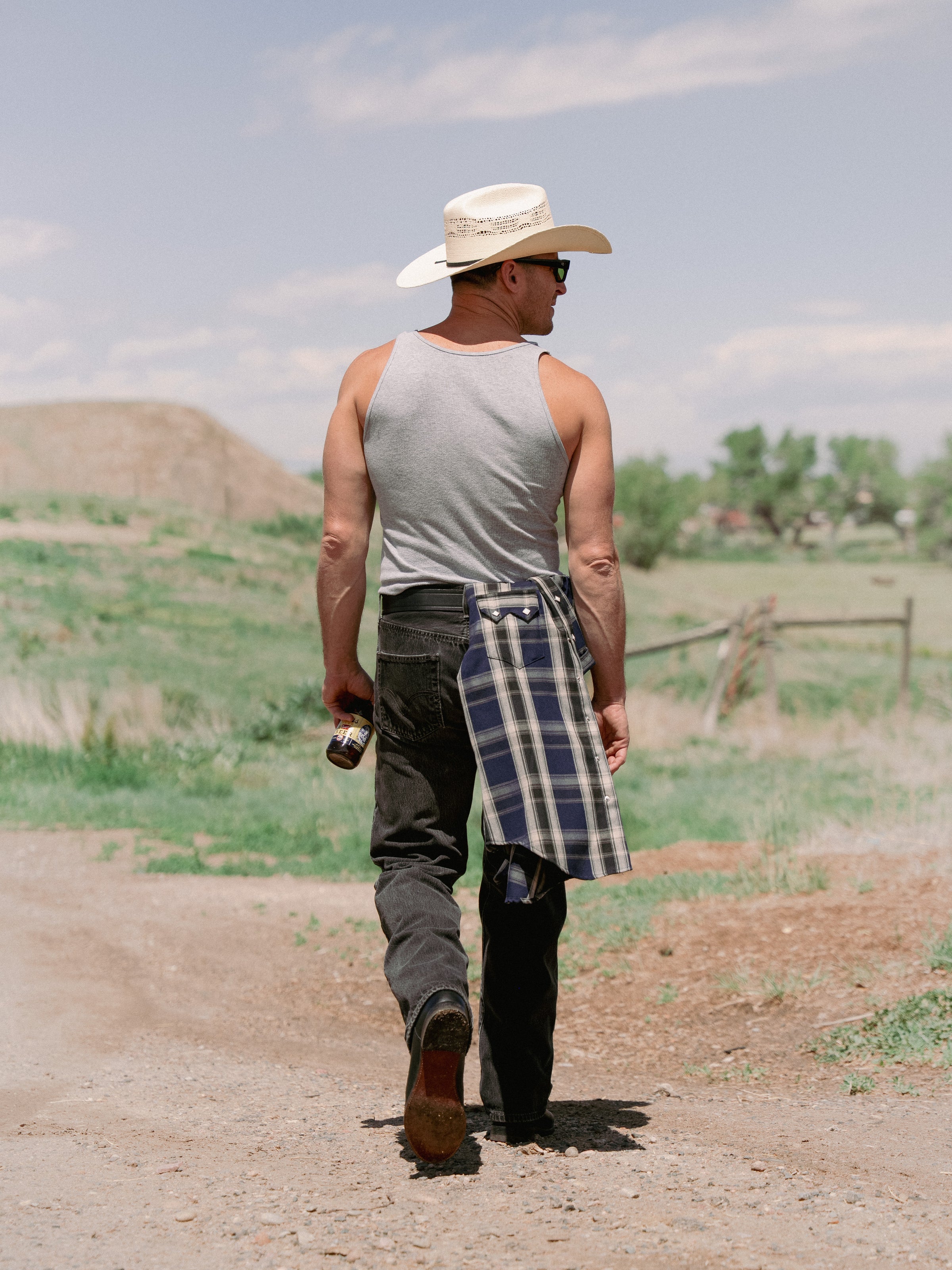 Men's Blue Short Sleeve Plaid Western Shirt