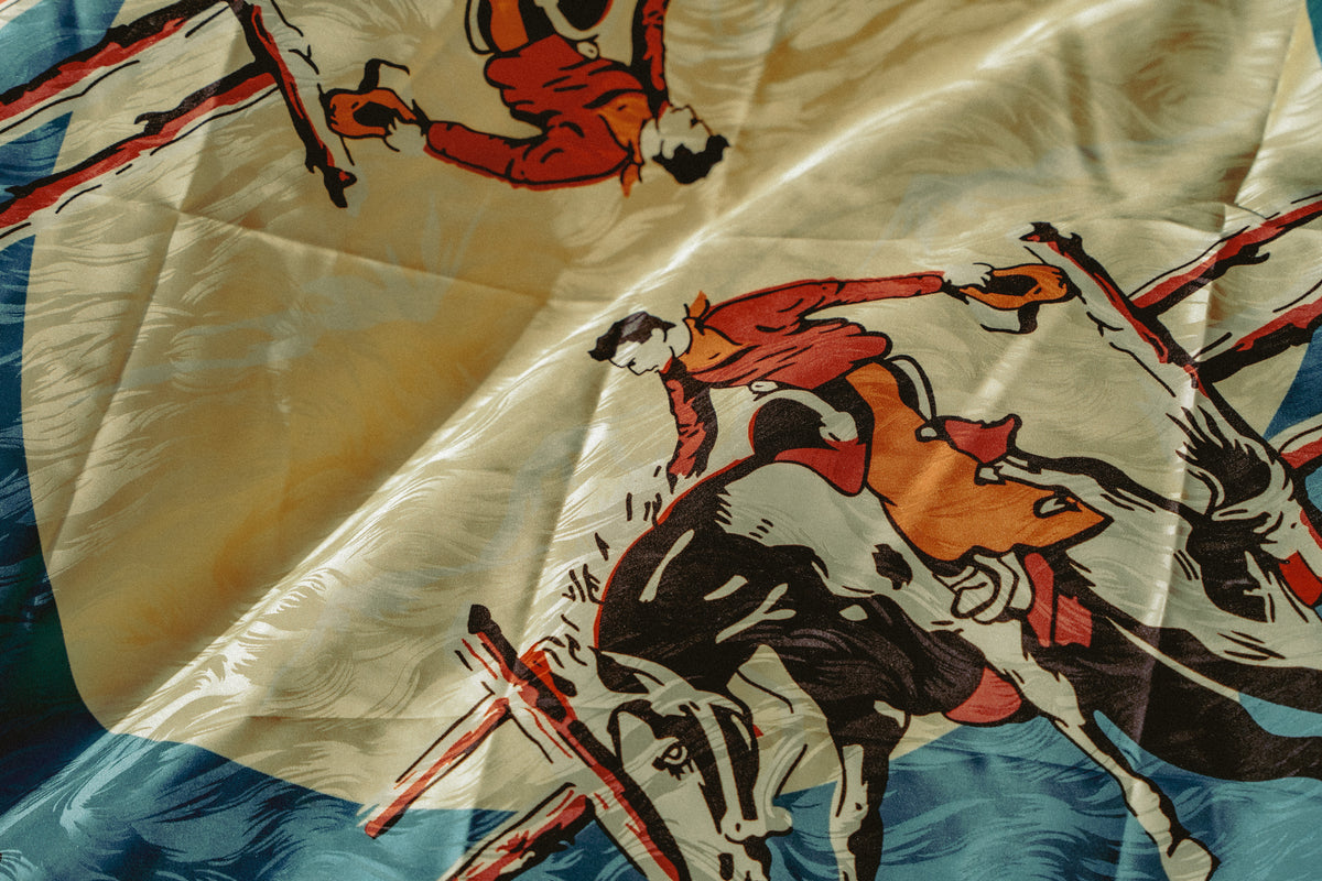Vintage Rockmount Ranch Wear Bronc Silk Scarf in Blue