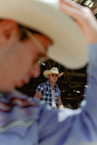 Men's Blue & White Shadow Plaid Short Sleeve Western Shirt