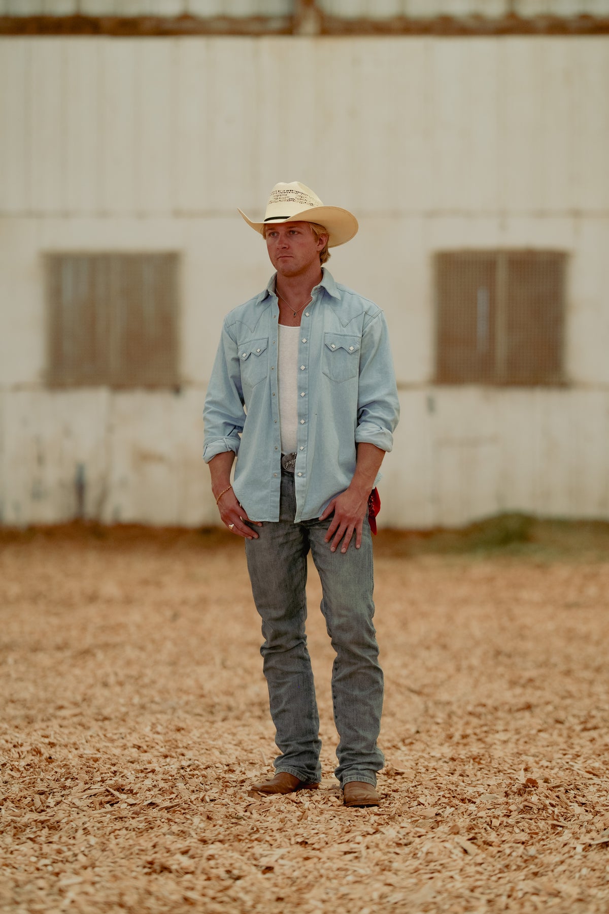Men's Stonewashed Denim Sawtooth Western Shirt in Sky Blue