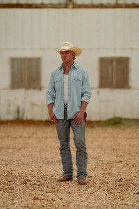 Men's Stonewashed Denim Sawtooth Western Shirt in Sky Blue