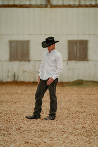 Men's Classic Pima Cotton Solid White Western Shirt with Black Snaps