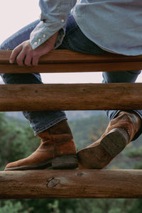 Men's Stonewashed Denim Sawtooth Western Shirt in Sky Blue