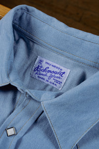 Men's Stonewashed Denim Sawtooth Western Shirt in Sky Blue