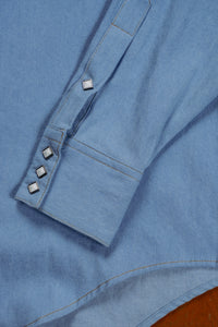 Men's Stonewashed Denim Sawtooth Western Shirt in Sky Blue