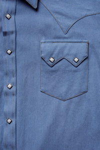 Men's Stonewashed Denim Sawtooth Western Shirt in Sky Blue