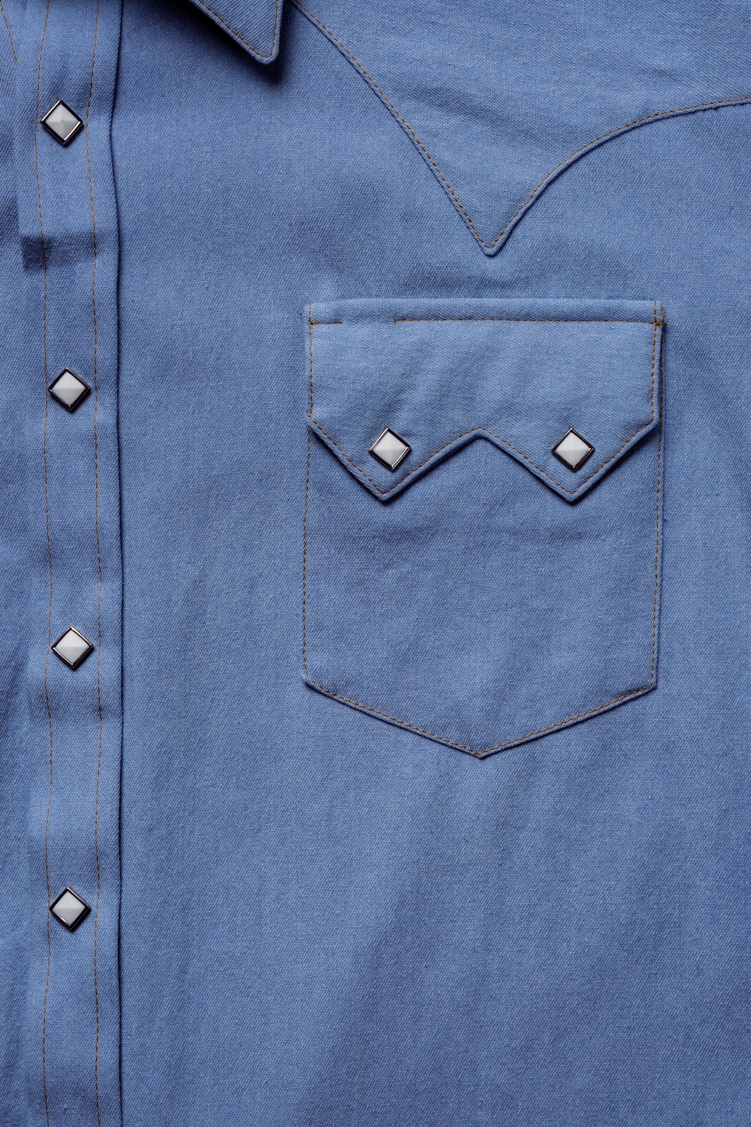 Women's Stonewashed Sky Blue Sawtooth Denim Western Shirt
