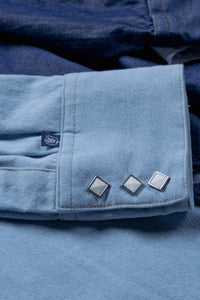 Men's Stonewashed Denim Sawtooth Western Shirt in Sky Blue