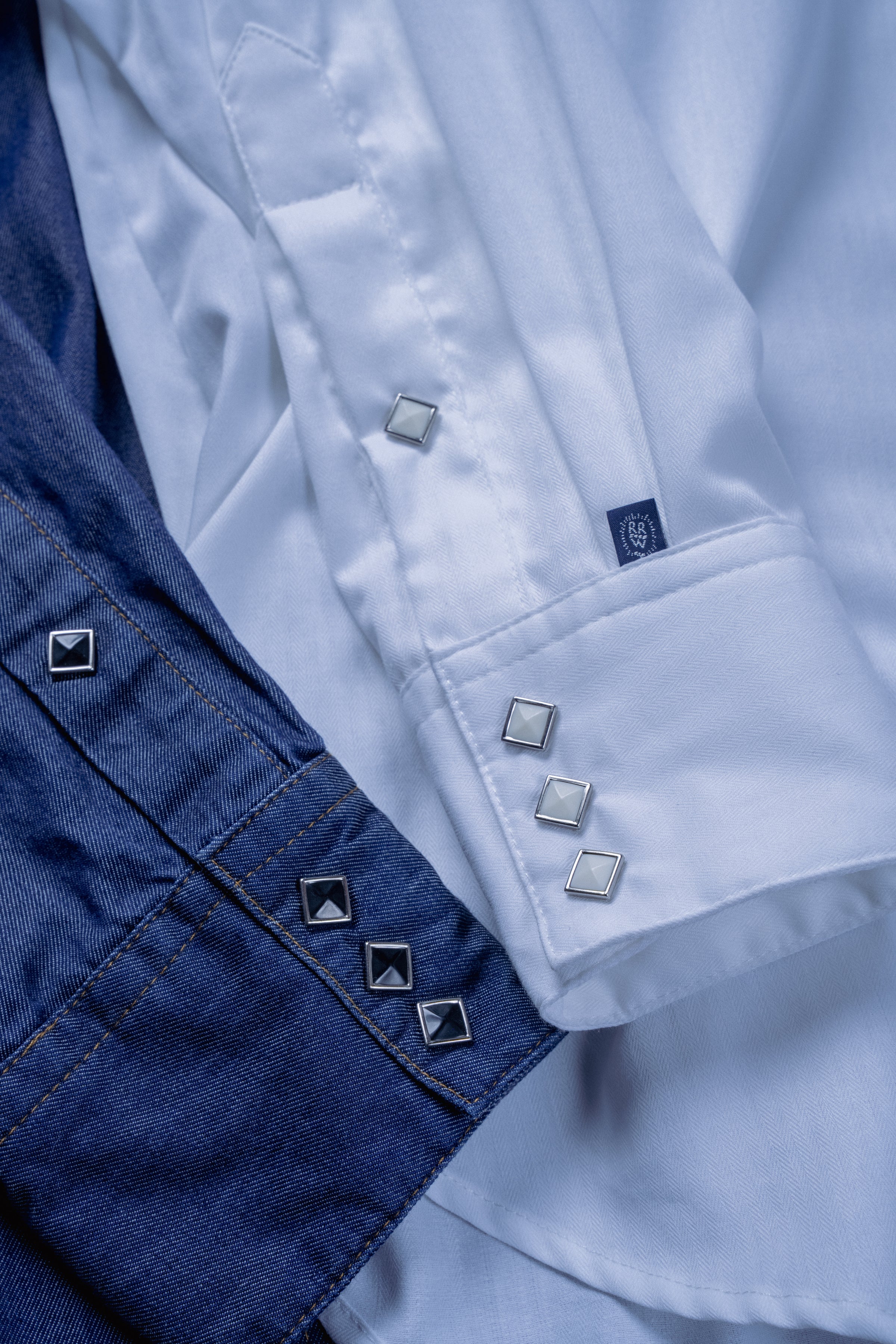 Men's White Pima Cotton Herringbone Western Shirt