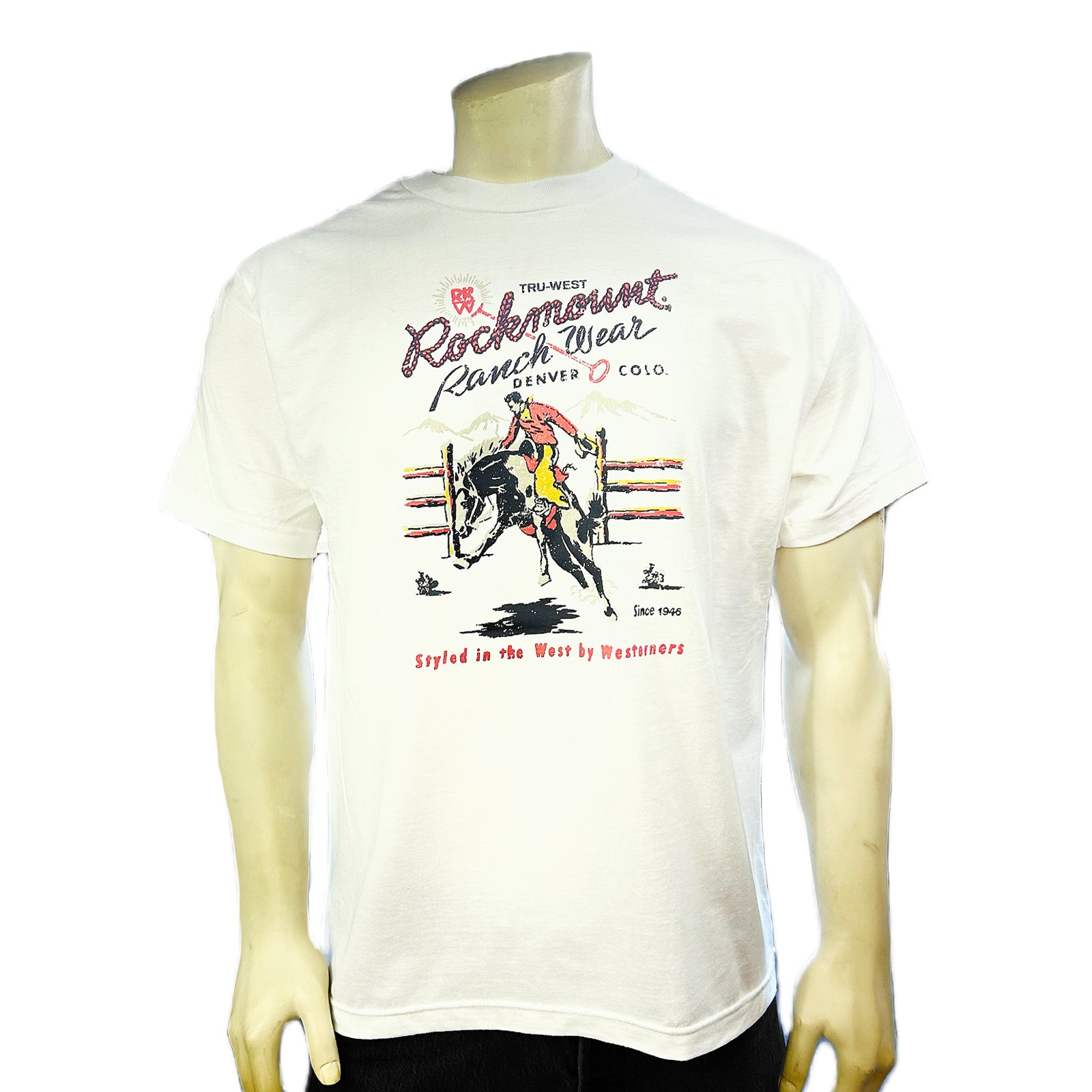 Men's Rockmount Bronc 100% Cotton White Western T-Shirt - Rockmount