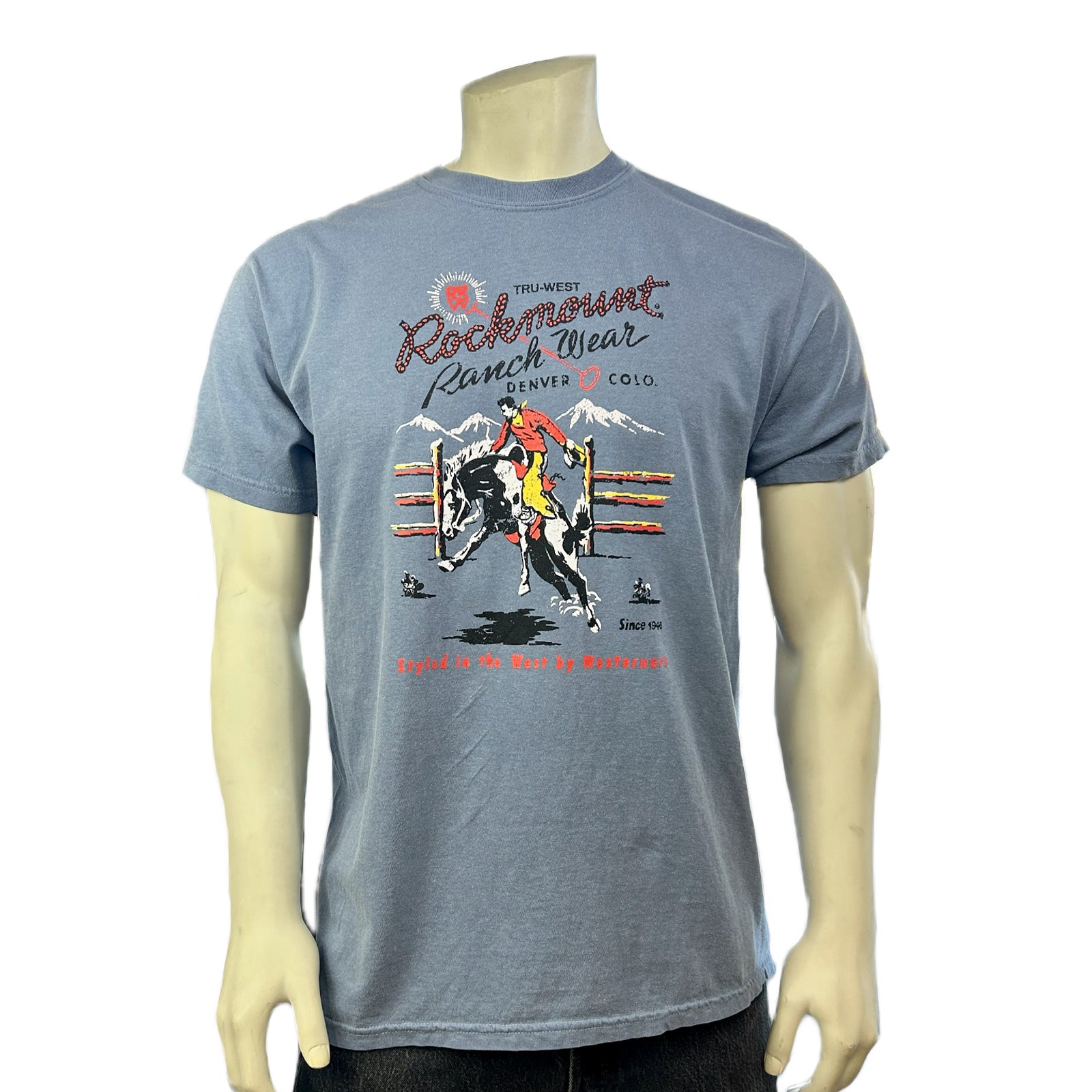 Men's Denim  Rockmount Bronc 100% Cotton Western T-Shirt - Rockmount