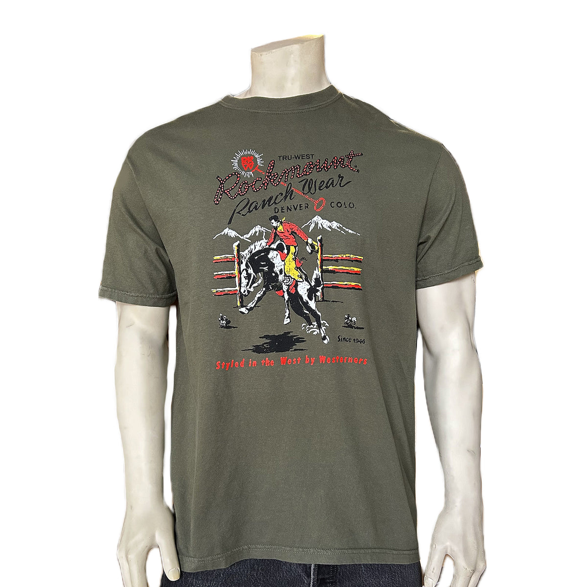 Men's Rockmount Bronc 100% Cotton Green Western T-Shirt - Rockmount