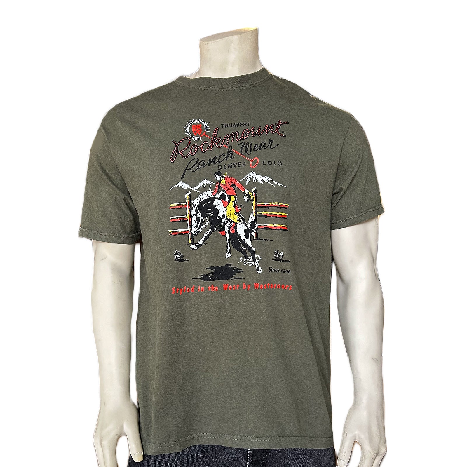 Men's Rockmount Bronc 100% Cotton Green Western T-Shirt - Rockmount