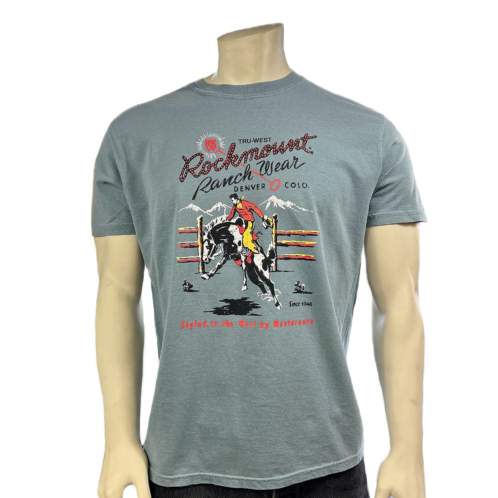 Men's Rockmount Bronc 100% Cotton Ice Blue Western T-Shirt - Rockmount