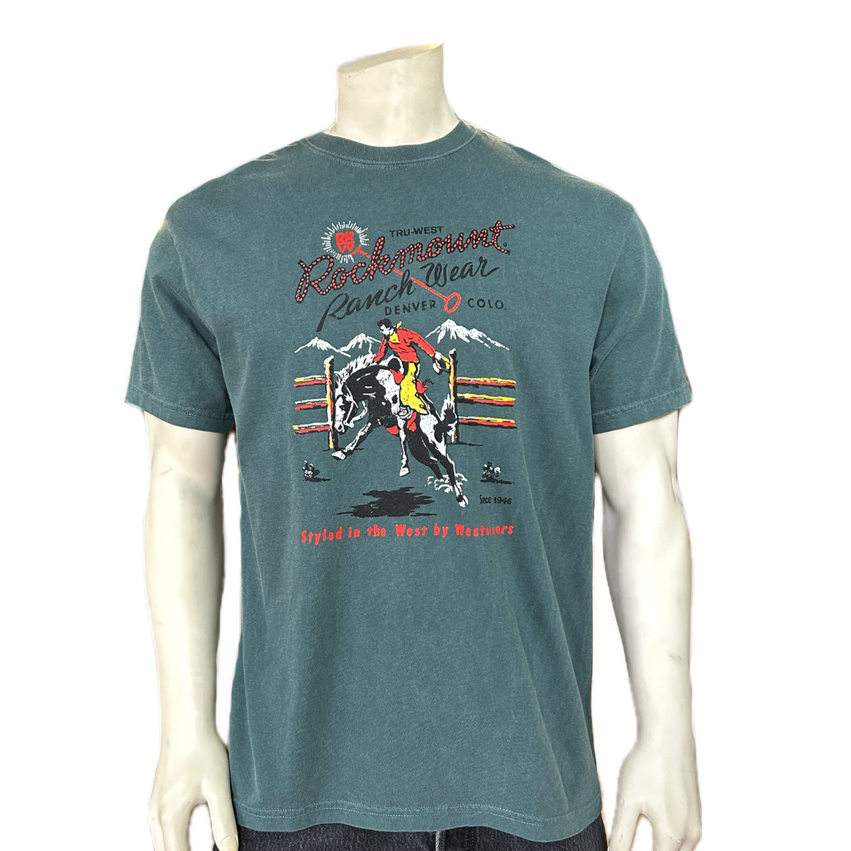 Men's Rockmount Bronc 100% Cotton Teal Western T-Shirt - Rockmount