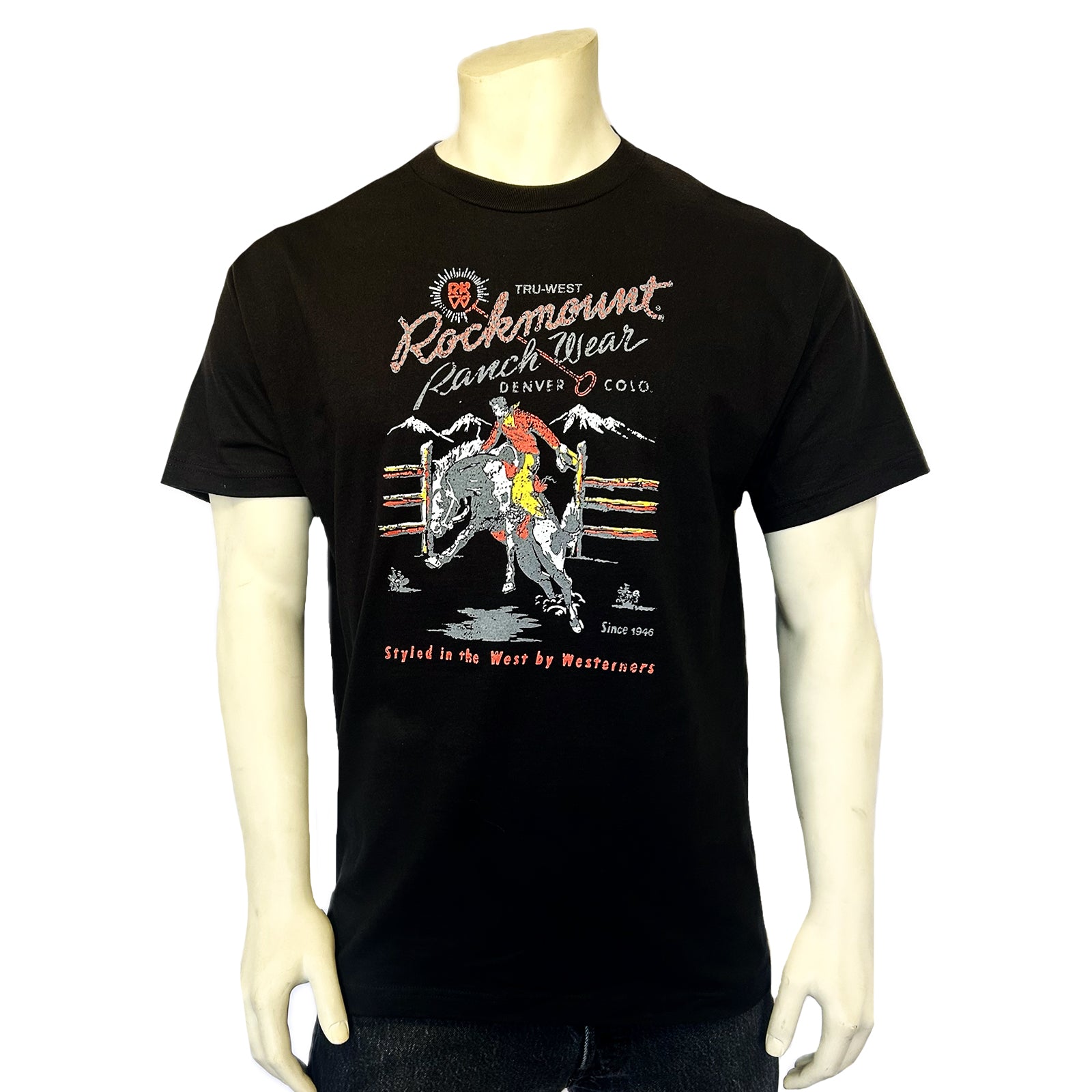 Men's Black Rockmount Bronc 100% Cotton Western T-Shirt - Rockmount