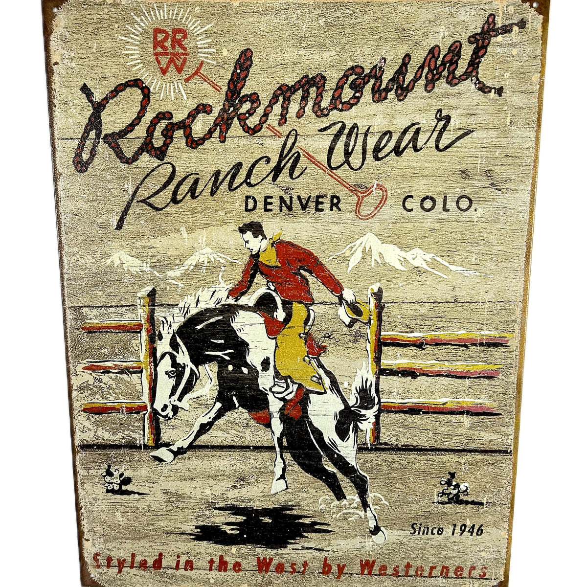 Rockmount Bronc Tin Metal Western Sign - Rockmount