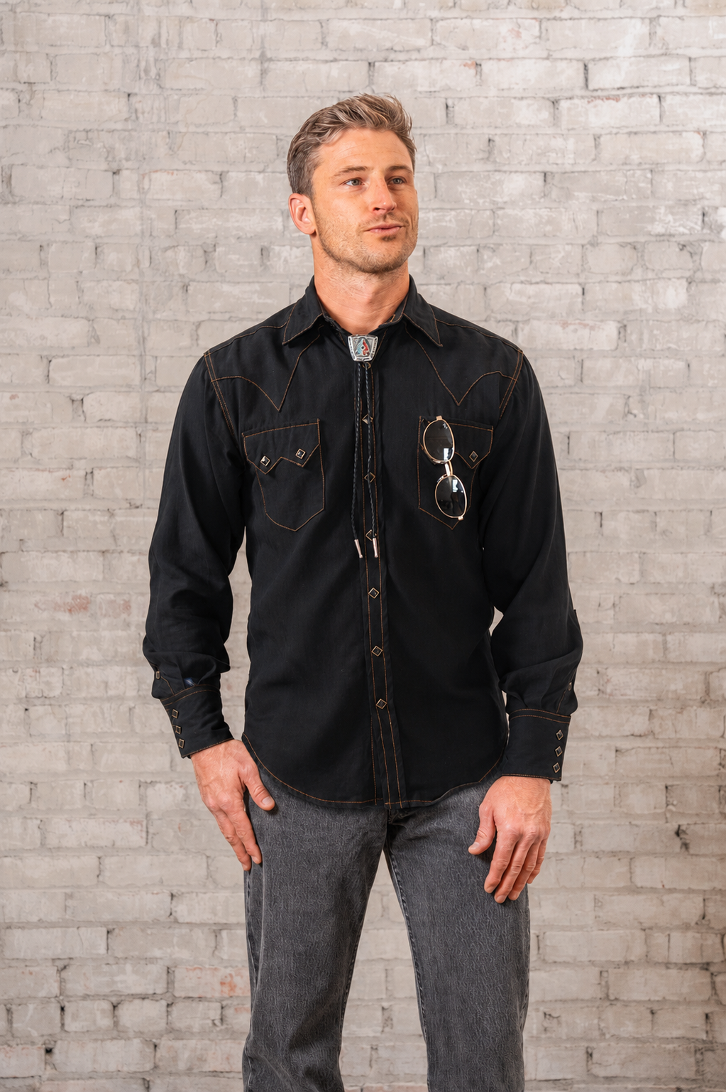 Men's Black Rayon Western Shirt