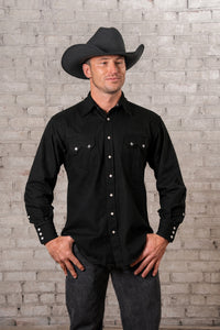 Men's Slim Fit Black Cotton Blend Western Shirt
