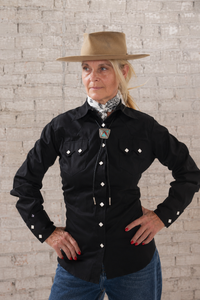 Women's Solid Black Cotton Blend Western Shirt