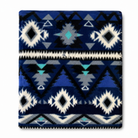 Native Pattern Fleece Western Blanket in Blue & Black