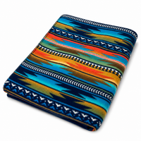 Native Serape Pattern Fleece Western Blanket in Multi-Color Turquoise