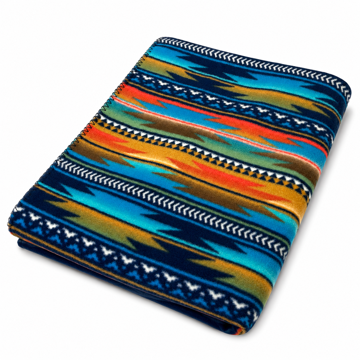 Native Serape Pattern Fleece Western Blanket in Multi-Color Turquoise