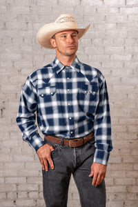 Men's Blue & White Shadow Plaid Western Shirt