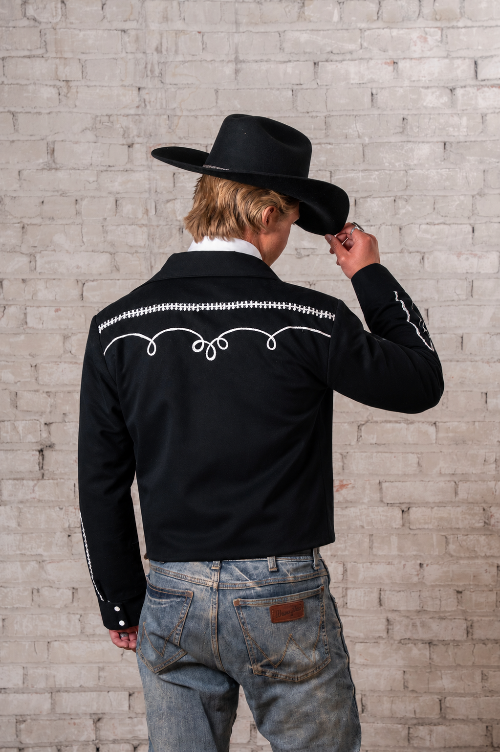 Men's Vintage Western Bolero Jacket with White Rope Embroidery